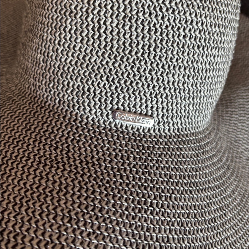 Calvin Klein Monochrome Patterned wide Rim Sun Hat with silver threads - Picture 7 of 10